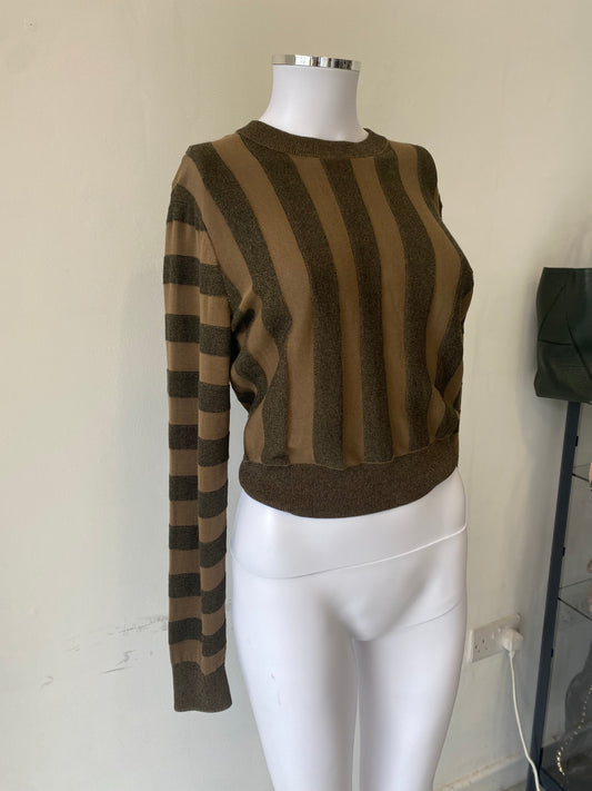 & Other Stories Khaki Shimmer Stripe Top Size 8