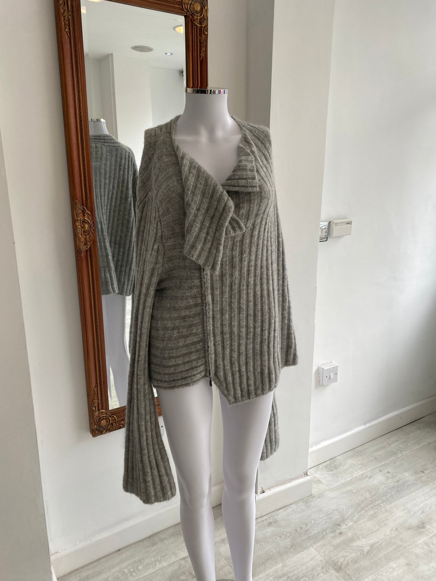 Sarah Pacini Grey Mohair Blend Zip Up Jumper One Size